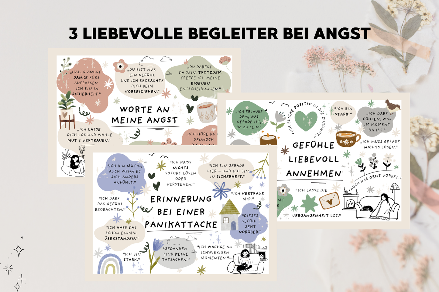 3 Karten Liebevolle Begleiter bei Angst